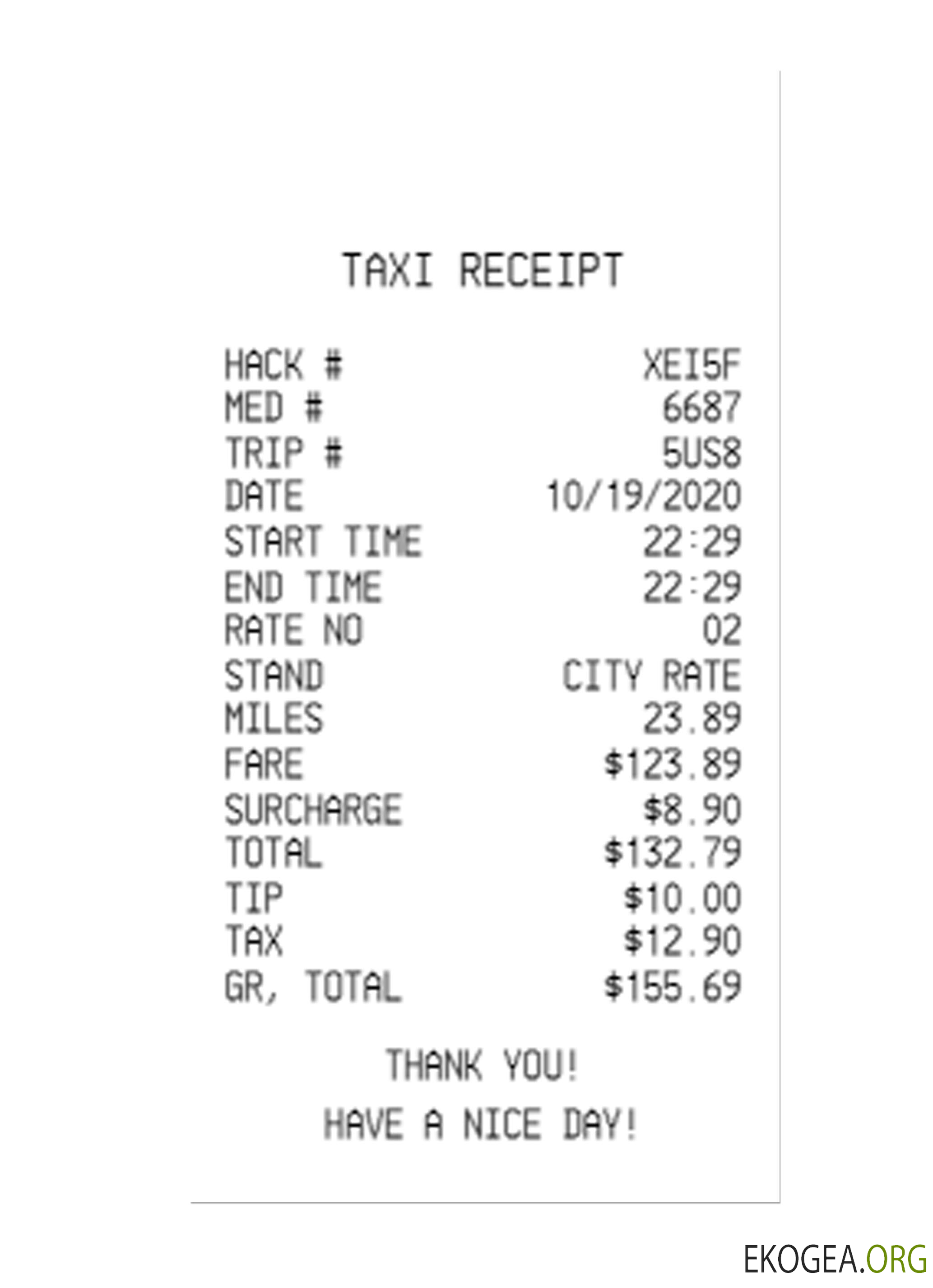 Reçu de paiement de TAXI template